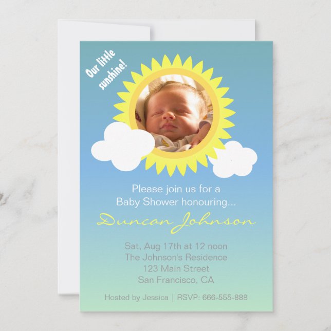 Invitation Baby shower : Petit soleil et nuages (Devant)