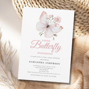 Invitation Baby Shower Petite Fille Papillon Rose