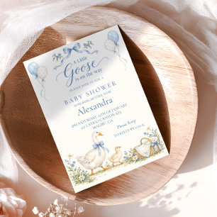 Invitation Baby Shower Petite Oie Ruban Bleu