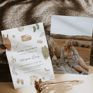 Invitation Baby shower photo de vêtements neutres pour les fe