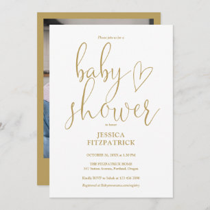 Invitation Baby shower photo élégant Gold Heart Script