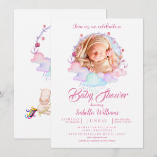 Invitation Baby shower photo fille couleur rose douce