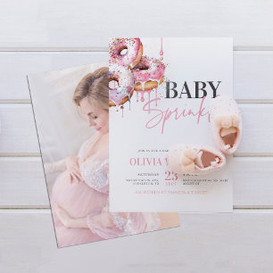 Invitation Baby shower photo fille rose moderne