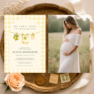 Invitation Baby Shower Photo Gingham Pressage de Citron