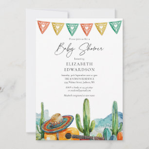 Invitation Baby shower photo mexicaine Fiesta Watercolor Cact