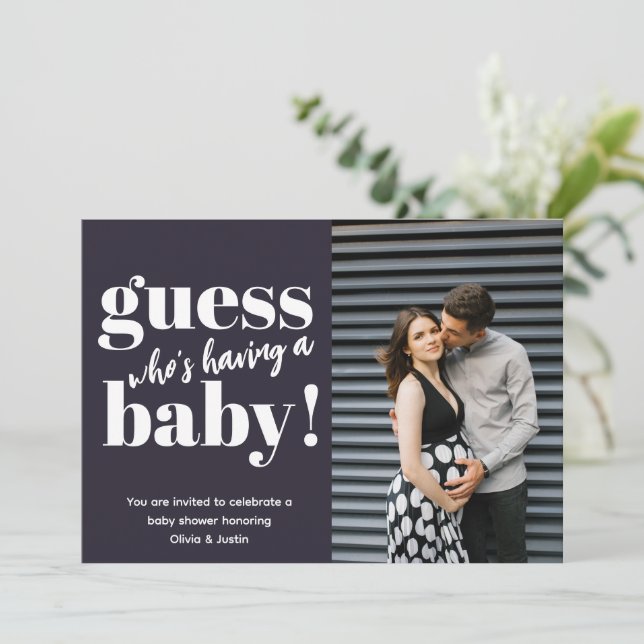 Invitation Baby shower photo minimaliste gras (Debout devant)