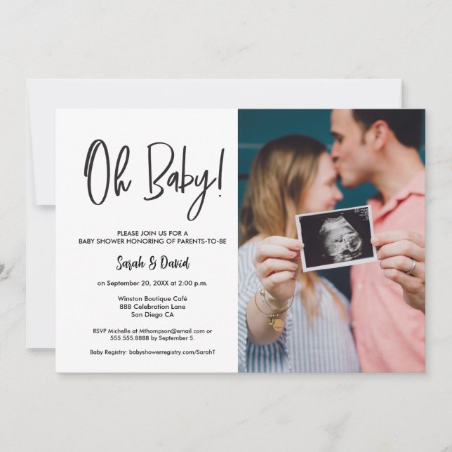 Invitation Baby shower photo minimaliste moderne Couple (Devant)