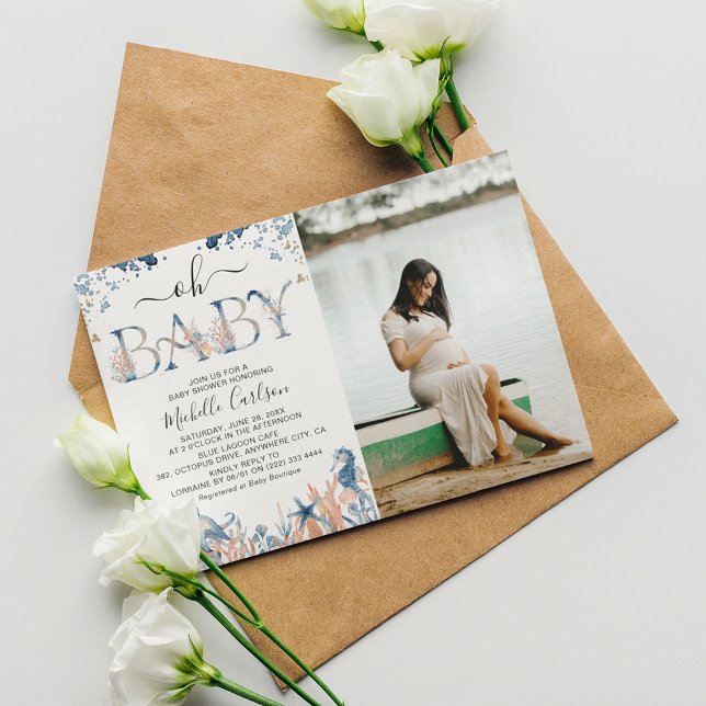 Invitation Baby shower photo "Oh Baby" sous la mer (Créateur téléchargé)