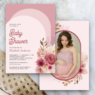 Invitation Baby shower photo Pampas rose Pomegranit Floral