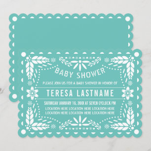 Invitation Baby shower picado papier turquoise clair et blanc