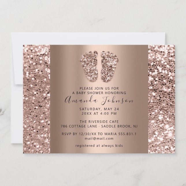 Invitation Baby shower Pieds Élégant Rose Parties scintillant (Devant)