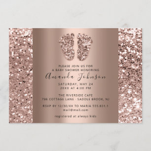 Invitation Baby shower Pieds Élégant Rose Parties scintillant