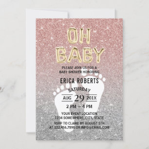 Invitation Baby shower Pieds Imprimer Rose Gold & Silver Part