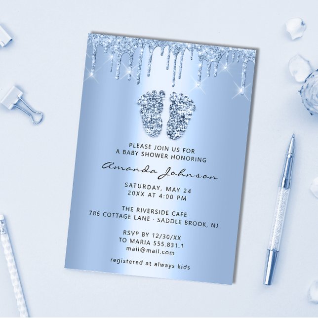 Invitation Baby shower Pieds Parties scintillant Bébé Bleu Dr (Créateur téléchargé)