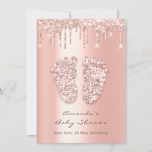 Invitation Baby shower Pieds Parties scintillant Rose Drives  (Dos)