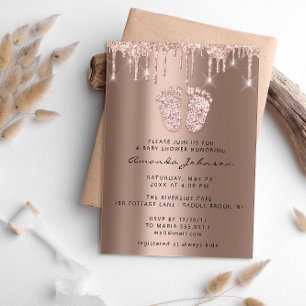 Invitation Baby shower Pieds Parties scintillant Rose Drives 