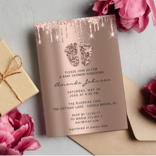 Invitation Baby shower Pieds Parties scintillant Rose Gold Dr