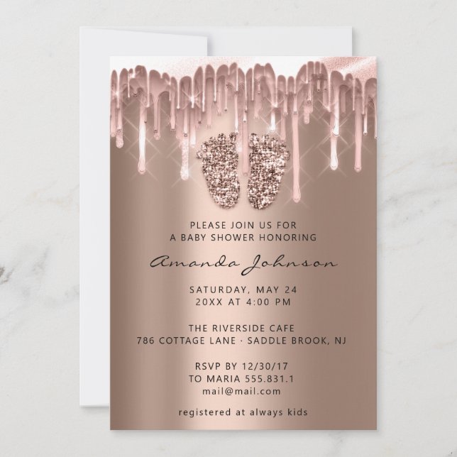 Invitation Baby shower Pieds Parties scintillant Rose Lush Dr (Devant)