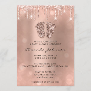 Invitation Baby shower pieds Parties scintillant Rose Parties