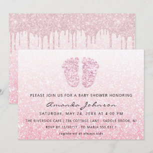 Invitation Baby shower Pieds Parties scintillant Rose Pink Dr