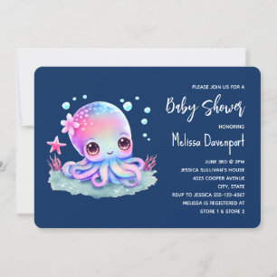 Invitation Baby Shower Pieuvre Créature Marine Mignonne
