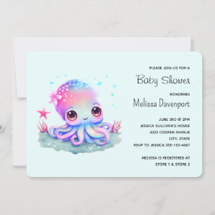 Invitation Baby Shower Pieuvre Créature Marine Mignonne
