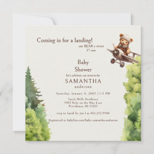 Invitation Baby shower pilote carré Crème mignonne Ours