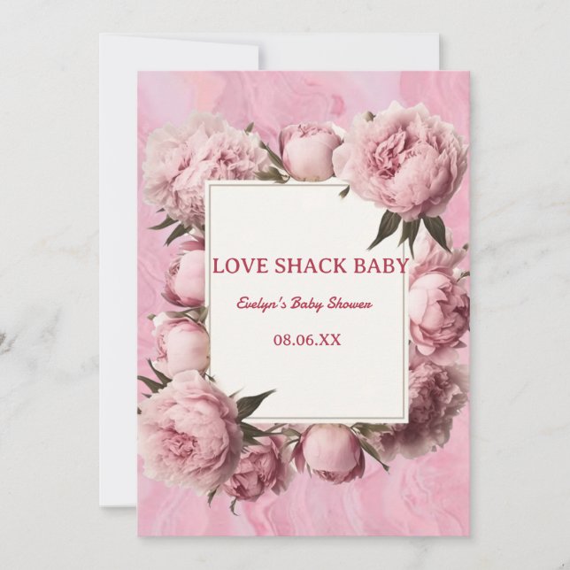 Invitation Baby shower Pink Bow Love Shack - Elega (Devant)