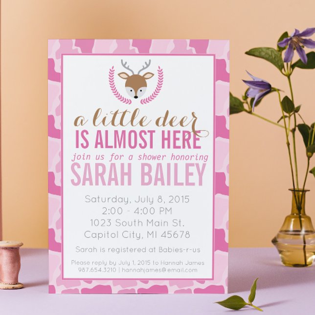 Invitation Baby shower Pink Camo Little Deer (Créateur téléchargé)