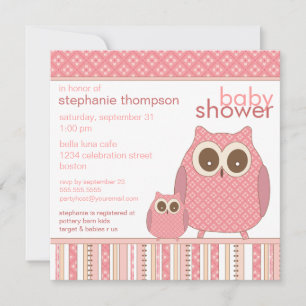 Invitation Baby shower PInk de Mama Owl & Baby Owl