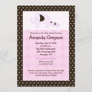 Invitation Baby shower Pink Dottie Elephant 5x7