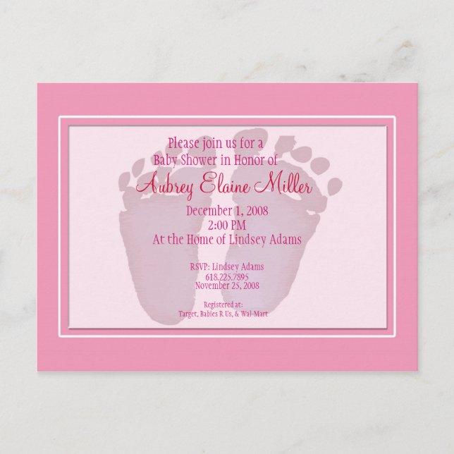 Invitation Baby shower Pink Footprint (Devant)