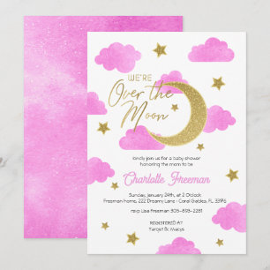 Invitation Baby shower Pink Gold Moon & Stars