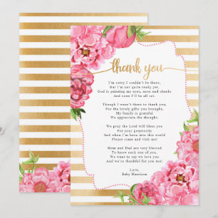 Invitation Baby shower Pink Gold Peonies merci note