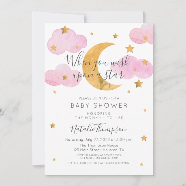 Invitation Baby shower Pink Invitación Luna y las Estrellas (Devant)