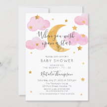 Baby shower Pink Invitación Luna y las Estrellas