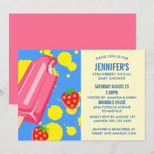 Invitation Baby Shower Pink Popsicle Strawberry Social