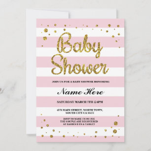 Invitation baby shower Pink Stripe Gold Parties scintillant