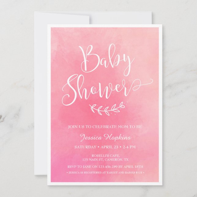 Invitation Baby shower Pink Watercolor (Devant)