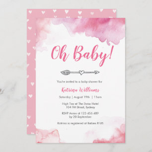 Invitation Baby shower Pink watercolor boho flèche
