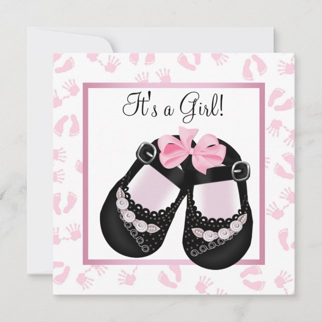 Invitation Baby shower Pins et empreintes de bébé roses (Devant)