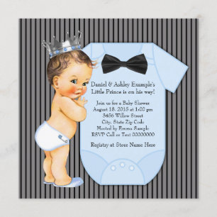 Invitation Baby shower Pinstripe Black Blue Prince