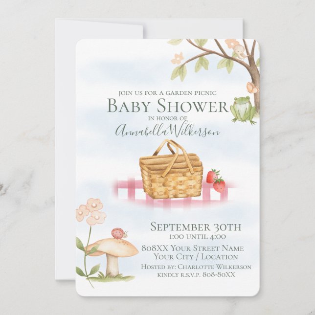 Invitation Baby shower pique-nique du Jardin Cute (Devant)