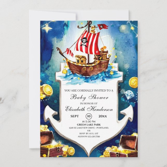Invitation Baby shower pirate au trésor de Boho (Devant)