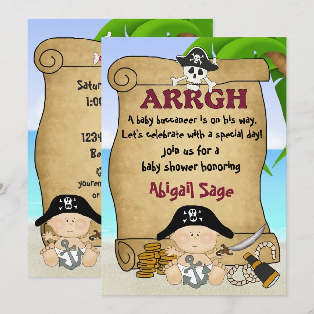 Invitation Baby shower Pirate Little Buccaneer (Devant / Derrière)