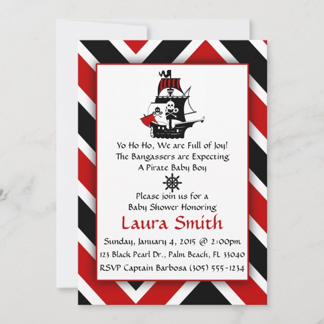 Invitation Baby shower Pirate Rouge (Devant)
