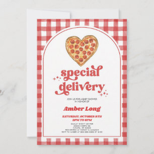 Invitation Baby Shower Pizza Rétro Cœur
