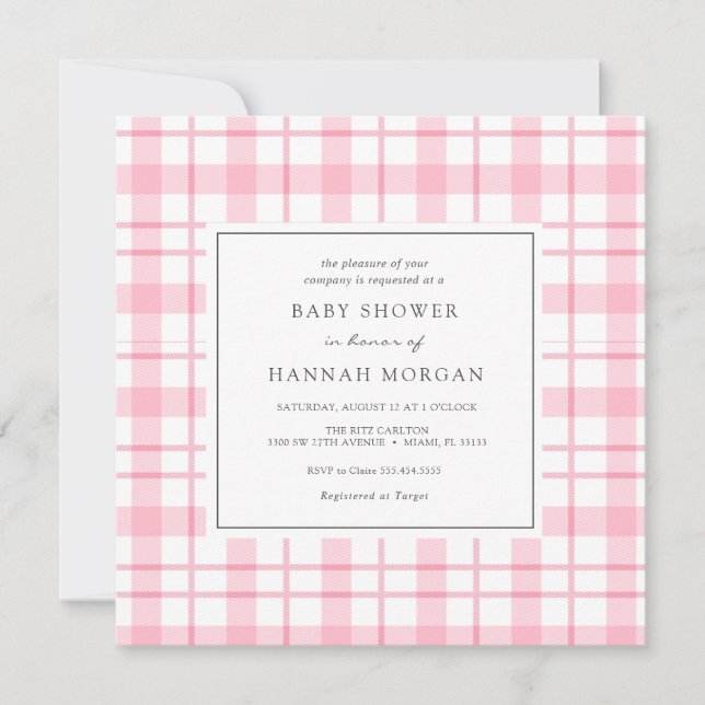 Invitation Baby shower Plaid de Buffalo Rose (Devant)