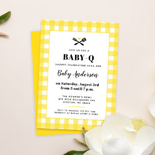 Invitation Baby shower Plaid Jaune En vichy soleil BBQ