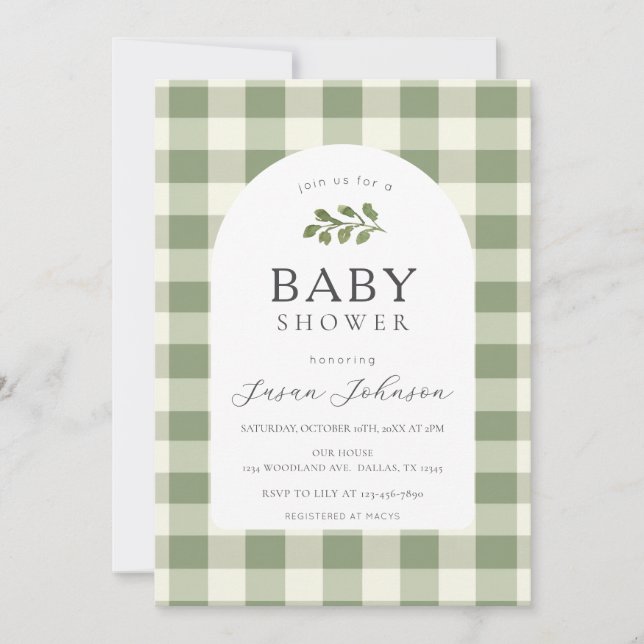Invitation Baby shower Plaid pour le contrôle du bison vert e (Devant)